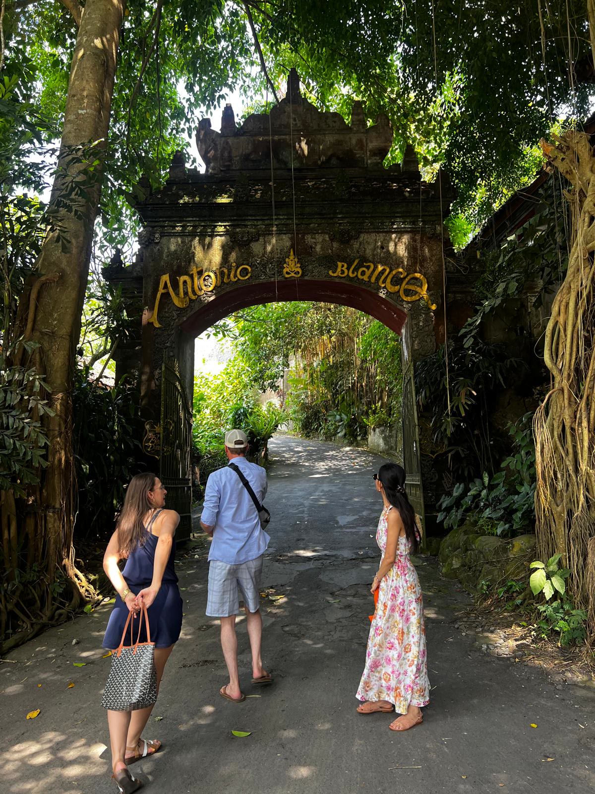 Walking toward the Antonio Blanco museum arch in Bali